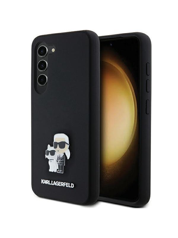 Hülle für Samsung Galaxy S24 S921, Karl Lagerfeld, Silikon Karl & Choupette Metal, Schwarz