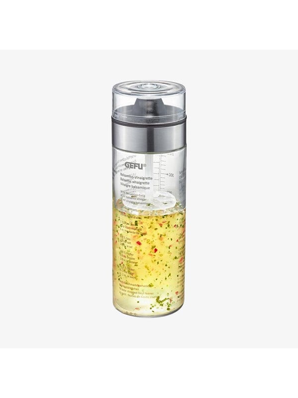 Dressing Shaker GEFU MIX silber (transparent silberfarben schwarz) H2030cm Ø67cm Glas Kunststoff Shaker Doppelskala (ml oz) auslaufsicher 350 ml