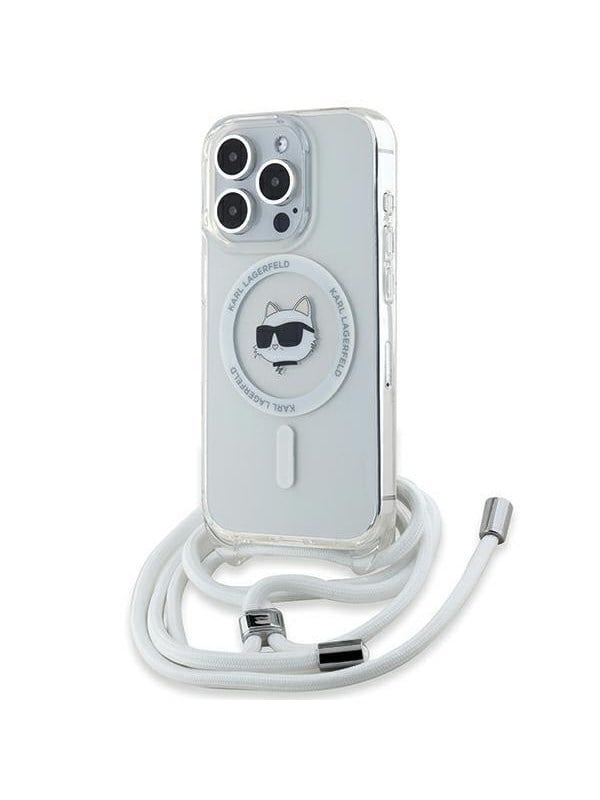 MagSafe Hülle für Apple iPhone 14 Pro Max, Karl Lagerfeld, IML Crossbody Choupette's Head with Strap, Transparent