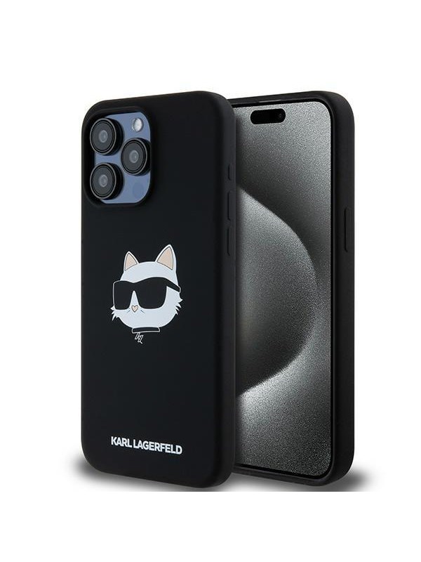 MagSafe Hülle für Apple iPhone 15 Pro, Karl Lagerfeld, Silikon Choupette's Head, Schwarz