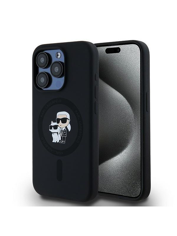 MagSafe Hülle für Apple iPhone 15 Pro, Karl Lagerfeld, Silikon Karl & Choupette, Schwarz
