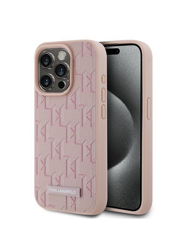MagSafe Hülle für Apple iPhone 15 Pro Max, Karl Lagerfeld, Monogram Metal Logo, Rosa