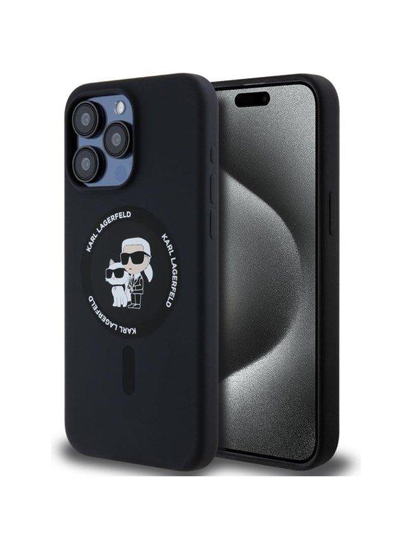 MagSafe Hülle für Apple iPhone 15 Pro Max, Karl Lagerfeld, Silikonring Karl & Choupette, Schwarz