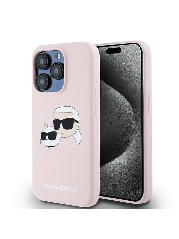MagSafe Hülle für Apple iPhone 15 Pro Max, Karl Lagerfeld, Silikon Karl & Choupette, Rosa