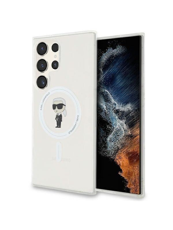 MagSafe Hülle für Samsung Galaxy S24 Ultra S928, Karl Lagerfeld, IML Ikonik Karl, Transparent