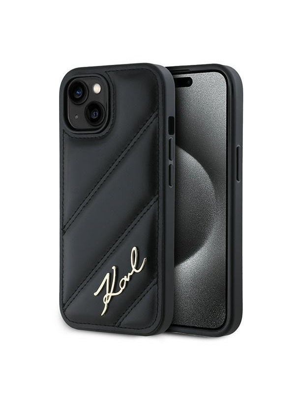 Karl Lagerfeld Diagonal Quilted Script case for iPhone 15 / 14 / 13 - black