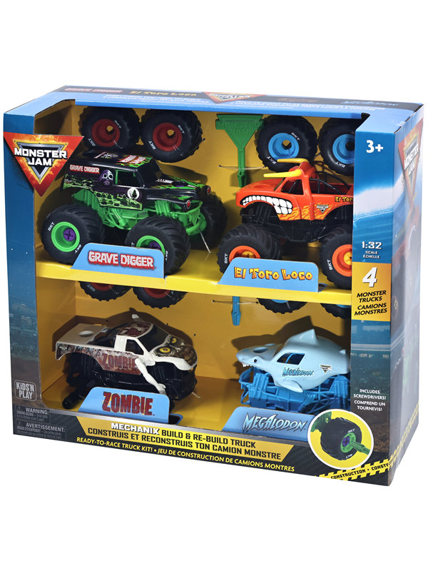 Monster Jam Mechanix 132 Build N ReBuild  4 pk GD