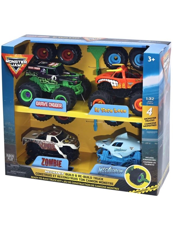 Monster Jam Mechanix 1:32 Build N ReBuild 4 pk GD