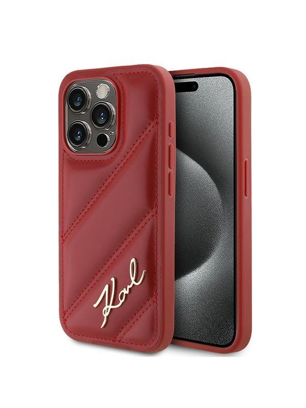 Hülle für Apple iPhone 15 Pro, Karl Lagerfeld, Diagonal Quilted Script, Rosa