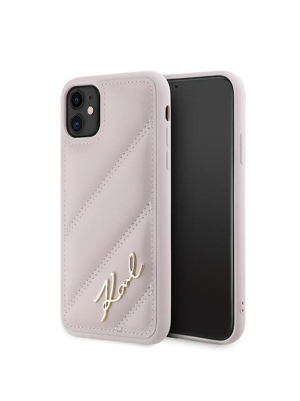 Karl Lagerfeld Diagonal Quilted Script case for iPhone 11  Xr - pink