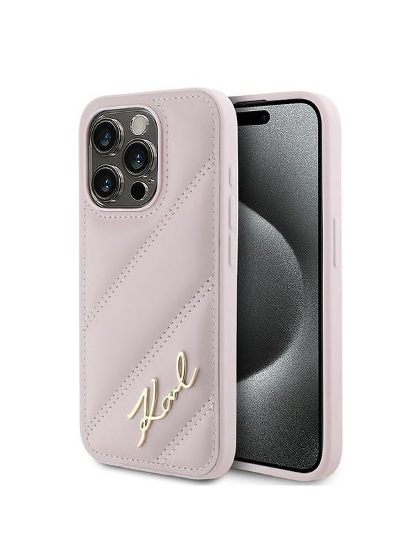 Hülle für Apple iPhone 15 Pro Max, Karl Lagerfeld, Diagonal Quilted Script, Rosa