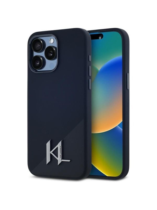 MagSafe Hülle für Apple iPhone 15 Pro, Karl Lagerfeld, Silicone Shadow Metal Initial, Schwarz