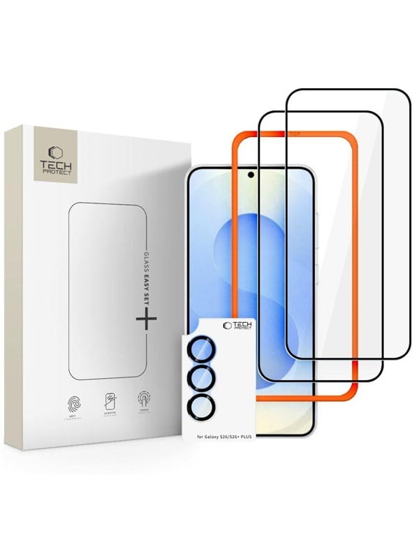 Tech-Protect t Easy Set 3-Pack Tempered Glass for Samsung Galaxy S26 - Black