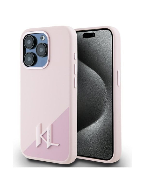 MagSafe Hülle für Apple iPhone 15 Pro Max, Karl Lagerfeld, Silicone Shadow Metal Initial, Rosa