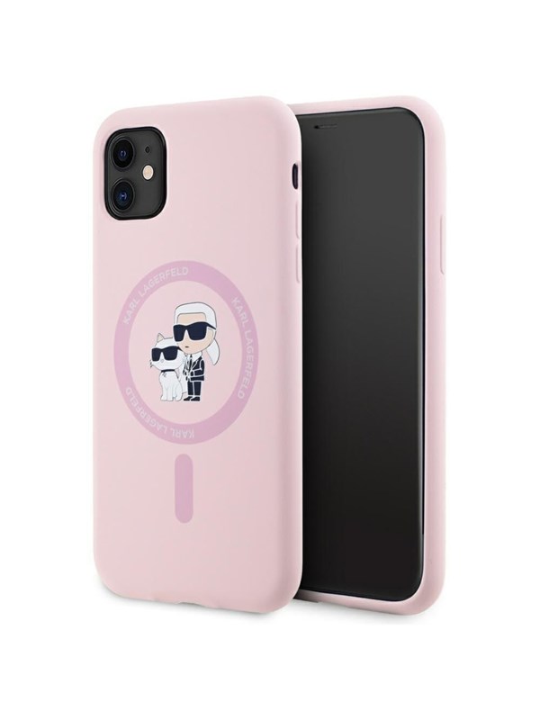 MagSafe Hülle für Apple iPhone 11, Karl Lagerfeld, Silikon Karl & Choupette, Rosa