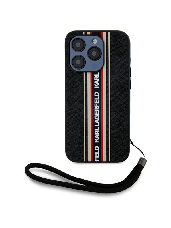 Hülle für Apple iPhone 15 Pro, Karl Lagerfeld, Saffiano Athleisure Stripes with Strap, Rosie
