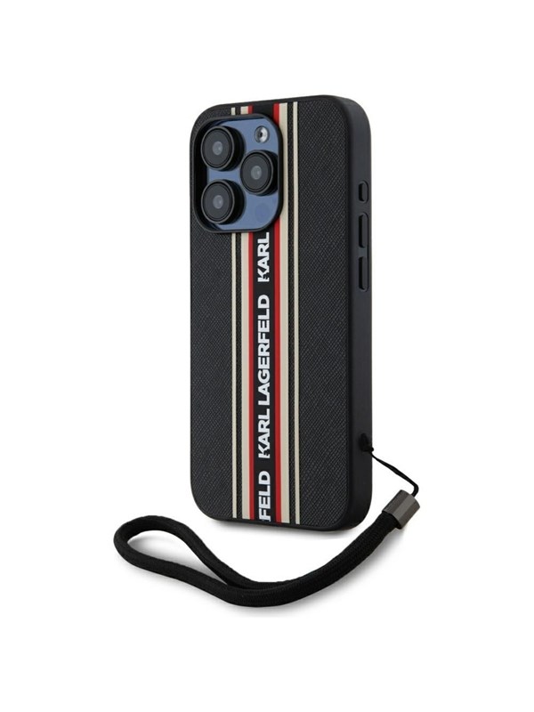 Hülle für Apple iPhone 15 Pro Max, Karl Lagerfeld, Saffiano Athleisure Stripes with Strap, Rosie