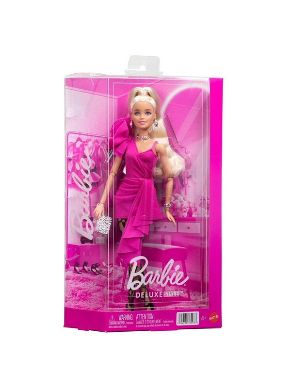 Barbie Deluxe Style-Puppe Nr. 15 mit knallpinkem Barbiecore-Kleid, blondem Pferdeschwanz, schwarzen Spitzenstrumpfhosen, Einer silbernen Clutch und Silberschmuck, JJN73 - Image 4