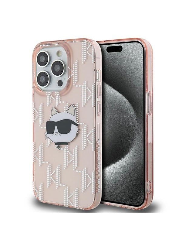 Hülle für Apple iPhone 14 Pro, Karl Lagerfeld, IML Luxury Monogram Choupette's Head, Rosa