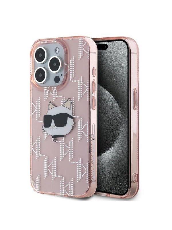 Hülle für Apple iPhone 15 Pro Max, Karl Lagerfeld, IML Luxury Monogram Choupette's Head, Rosa