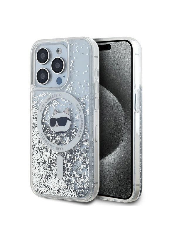 MagSafe Hülle für Apple iPhone 14 Pro, Karl Lagerfeld, Liquid Glitter Choupette's Head, Transparent