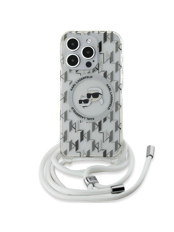 MagSafe Hülle für Apple iPhone 15 Pro, Karl Lagerfeld, IML Crossbody Monogram Karl & Choupette's Heads, Transparent