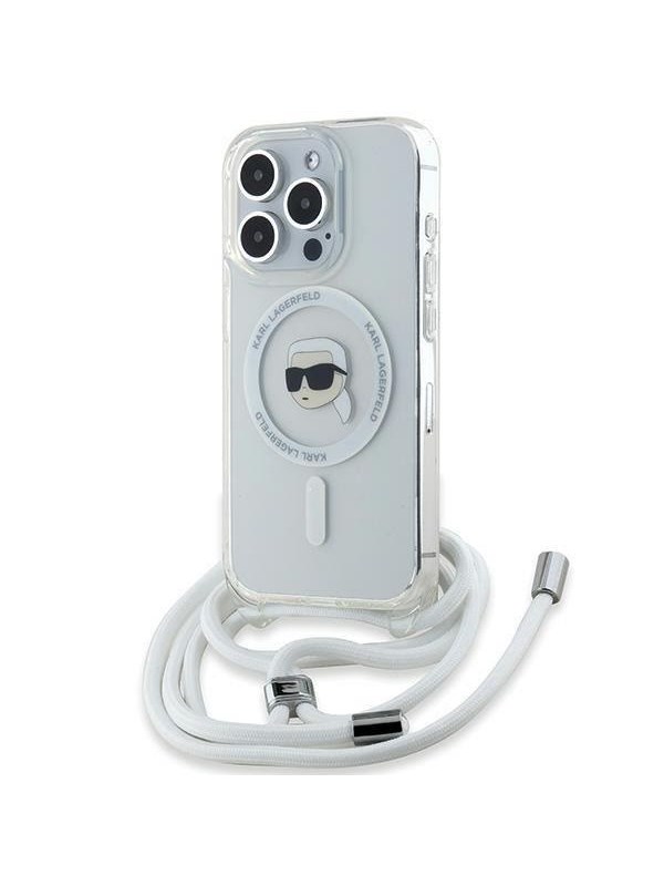 MagSafe Hülle für Apple iPhone 15 Pro, Karl Lagerfeld, IML Crossbody Karl's Head, Transparent