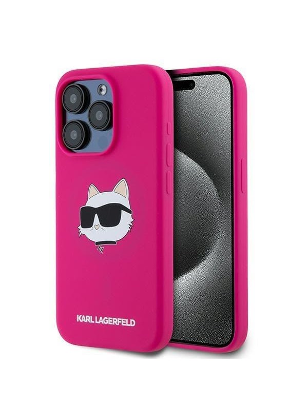 MagSafe Hülle für Apple iPhone 15 Pro, Karl Lagerfeld, Silikon Choupette's Head, Fuchsia