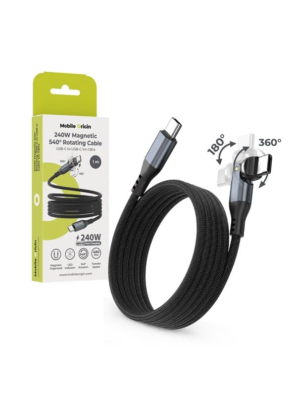 Mobile Origin CB14 Magnetic 540 Rotating USB-C to USB-C Cable - 1m