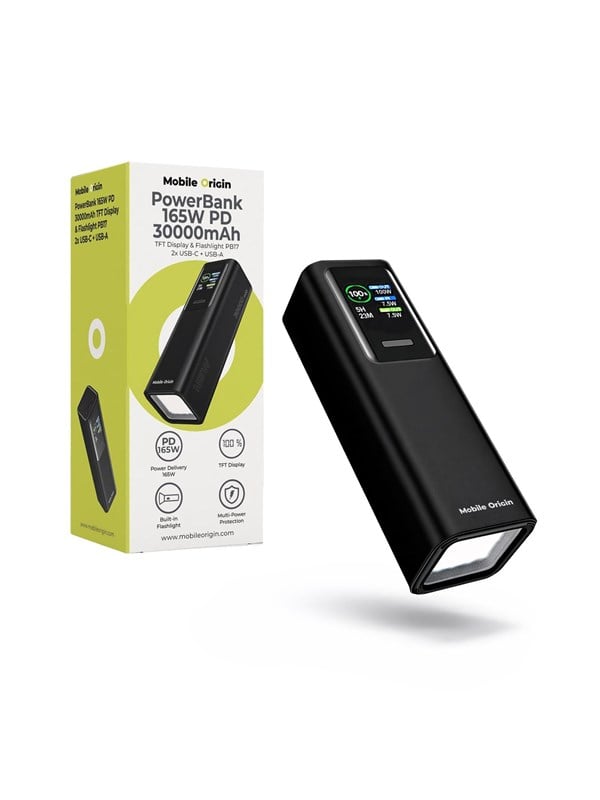 Mobile Origin PB17 PowerBank  TFT Display  Flashlight  2x USB-C  1x USB-A  30000 mAh - 30000 mAh