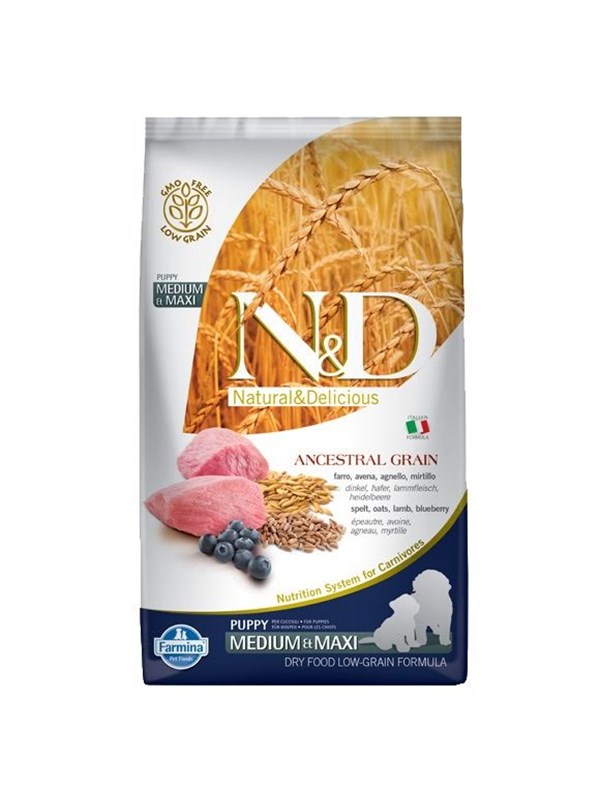 Farmina N&D Ancestral Grain Welpe Medium&Maxi Lamm - Trockenfutter für Hunde - 12kg