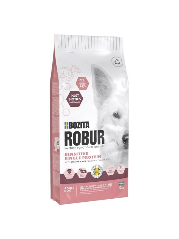 BOZITA Robur Adult Sensitive Single Protein Lachs Mono - Trockenfutter für Hunde - 12kg
