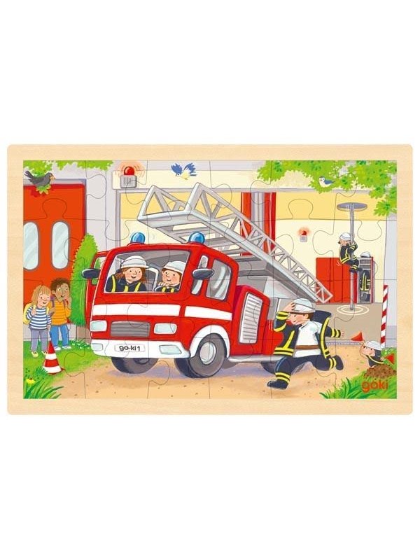 Goki Wooden Jigsaw Puzzle - Helicopter and Fire Truck - 24 pcs Holz
