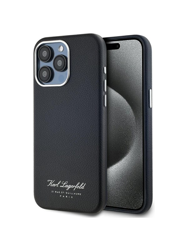 Hülle für Apple iPhone 15 Pro, Karl Lagerfeld, Grained Hotel RSG, Schwarz
