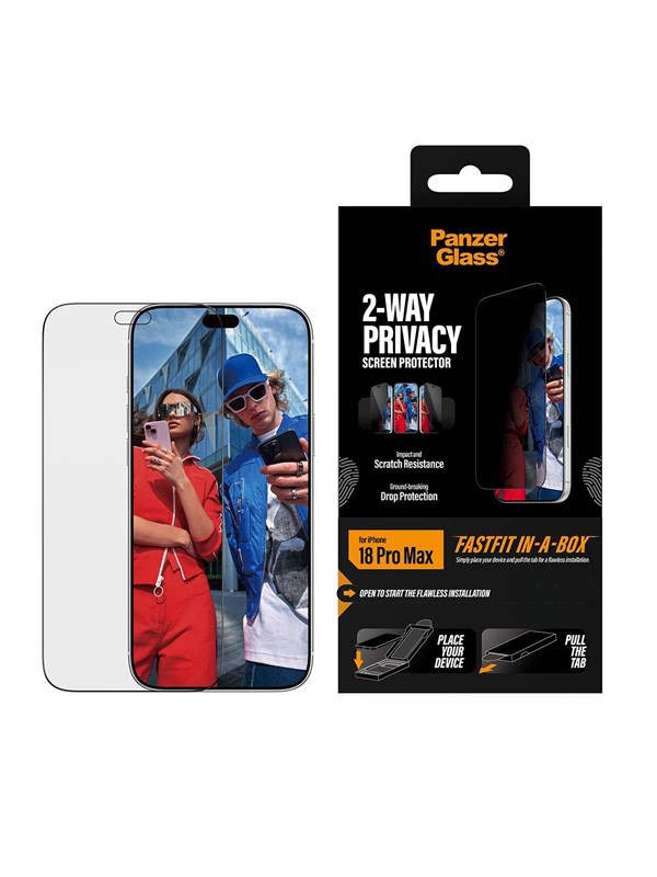 PanzerGlass 2-Way Privacy Screen Protector Apple iPhone 18 Pro Max  Ultra-Wide Fit w FASTFIT IN-A-BOX