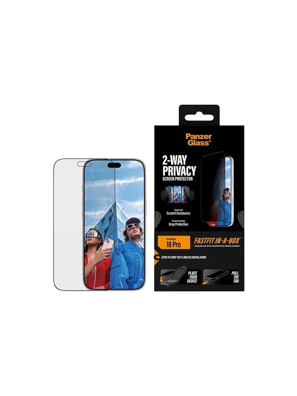 PanzerGlass 2-Way Privacy Screen Protector Apple iPhone 18 Pro  Ultra-Wide Fit w FASTFIT IN-A-BOX