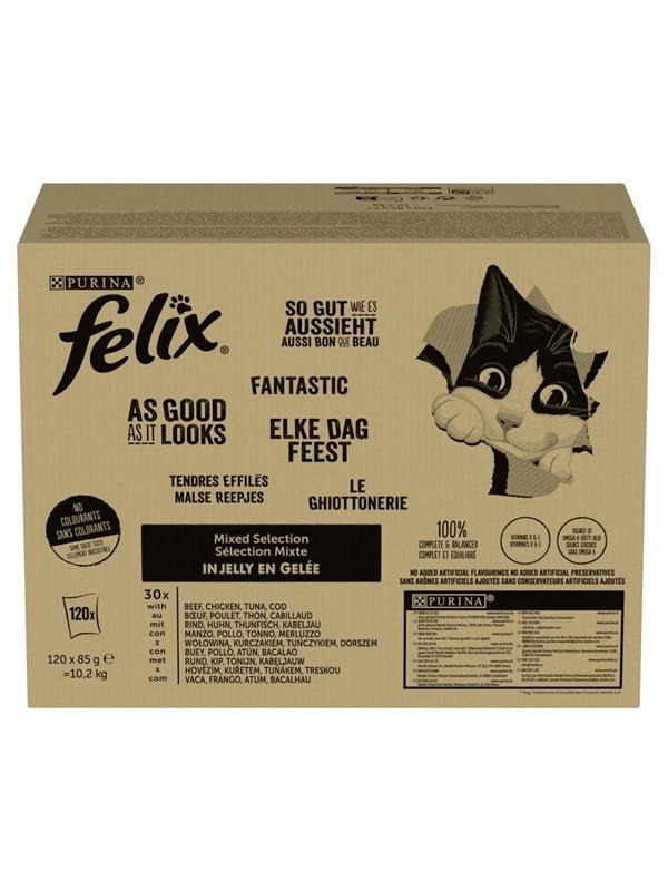 Katzenfutter Felix Mix Huhn Thunfisch Rindfleisch Kabeljau 85 g