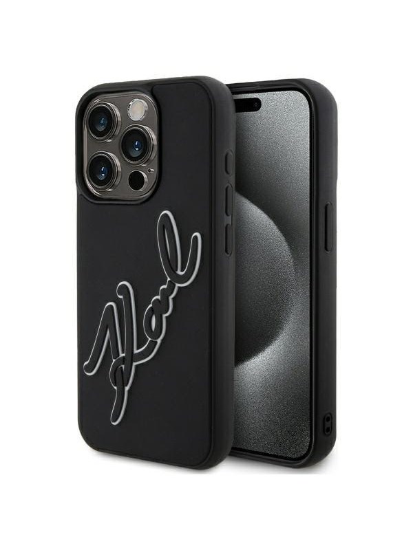 Hülle für Apple iPhone 15 Pro, Karl Lagerfeld, 3D Rubber Signature, Schwarz