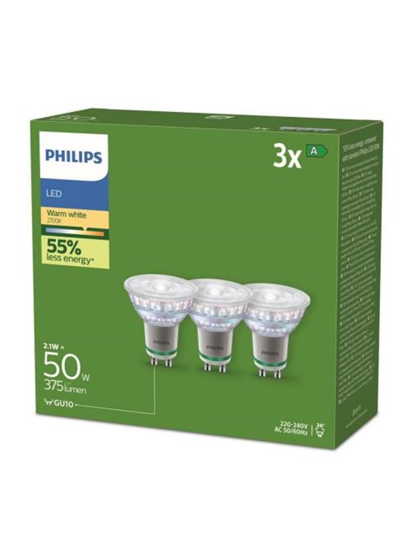 Signify Philips Classic LED-A-Label Lampe 50W GU10 Klar Warmws 3er P
