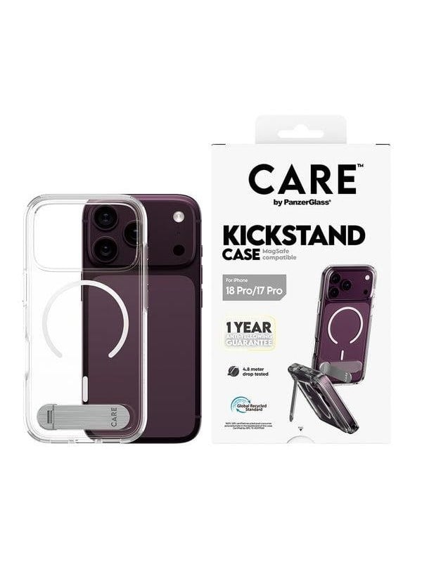 CARE by PanzerGlass Kickstand Case Transparent w White MagSafe Apple iPhone 18 Pro  17 Pro