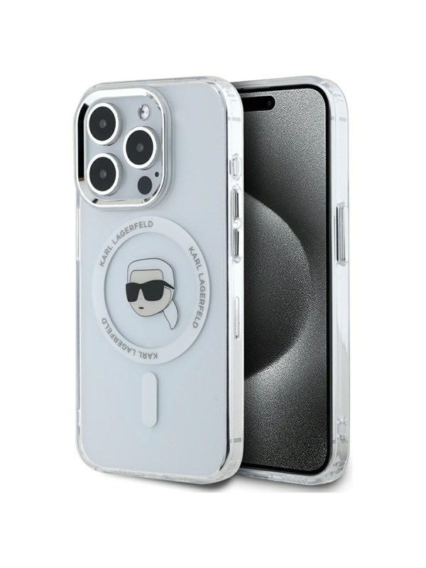 MagSafe Hülle für Apple iPhone 15 Pro Max, Karl Lagerfeld, IML Metal Karl's Head, Weiß