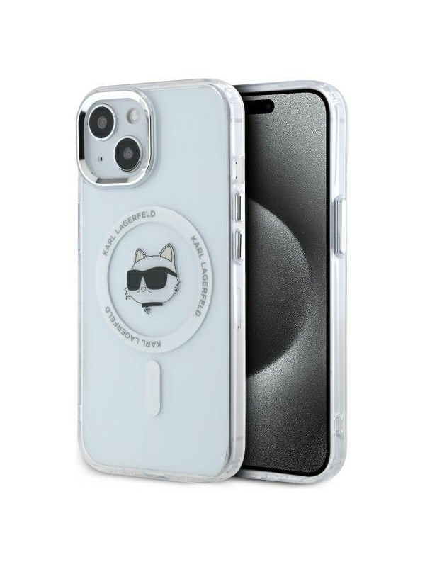MagSafe Hülle für Apple iPhone 15 Plus, Karl Lagerfeld, IML Metal Choupette's Head, Weiß