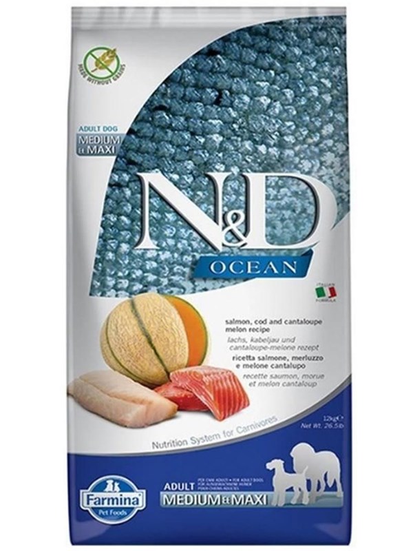 Farmina N&D Ocean Dog Salmon Cod Cantaloupe Melon Adult Medium&Maxi - dry dog food - 12 kg