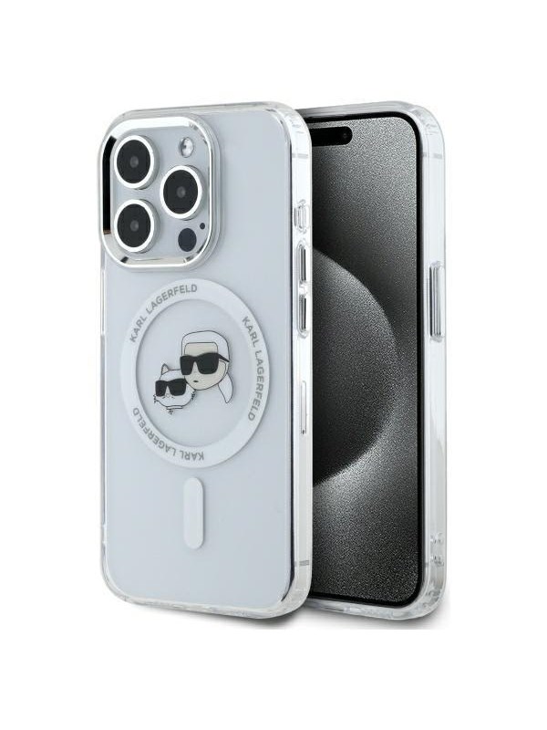MagSafe Hülle für Apple iPhone 15, Karl Lagerfeld, IML Metal Karl & Choupette's Heads, Transparent