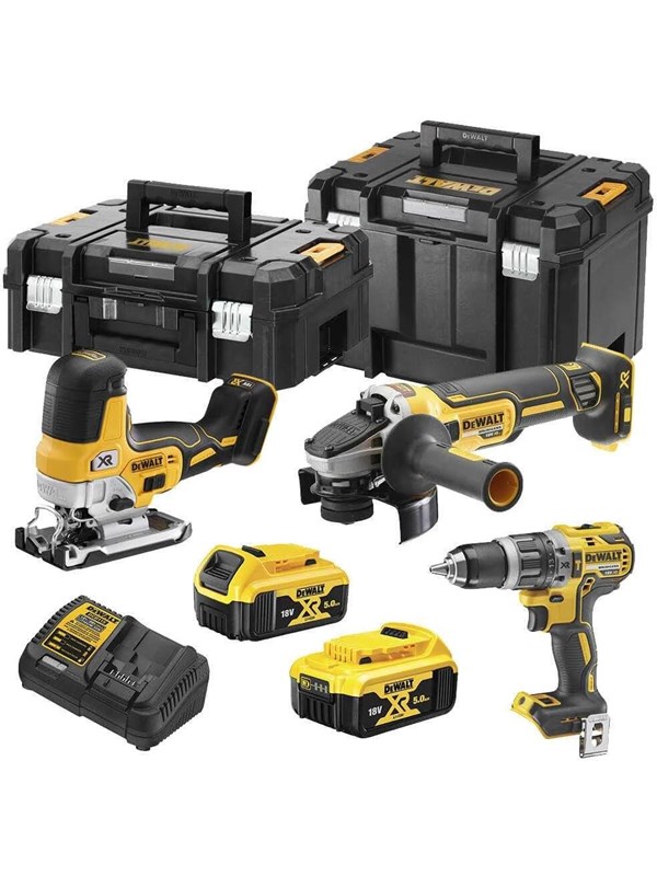 DEWALT DCK329P2T-QW DCK329P2T-QW Akku-Schlagbohrschrauber Akku-Winkelschleifer Akku-Stichsäge Akku Akku-Ladegerät Werkzeugset 8teilig
