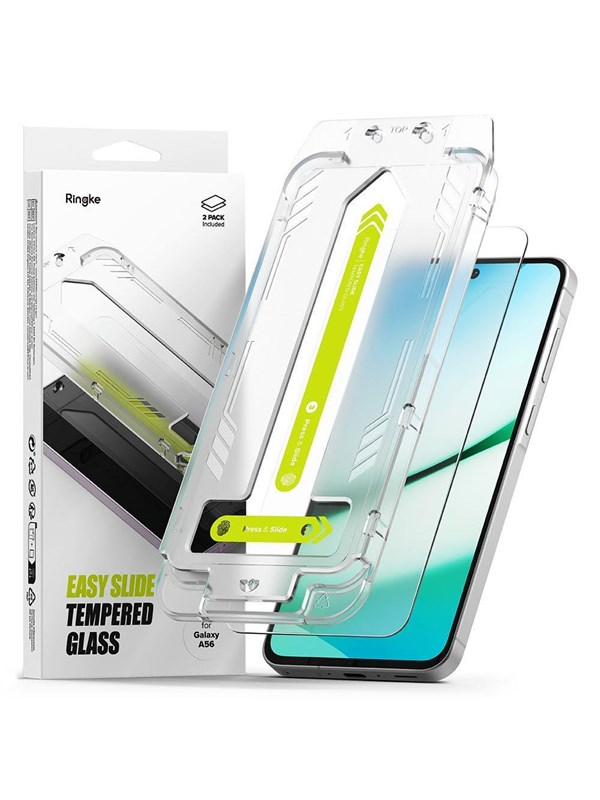 Displayschutzfolie Ringke Easy Slide für Samsung Galaxy A56 A566, gehärtetes Glas, Vollkleber, Set mit 2 Stück