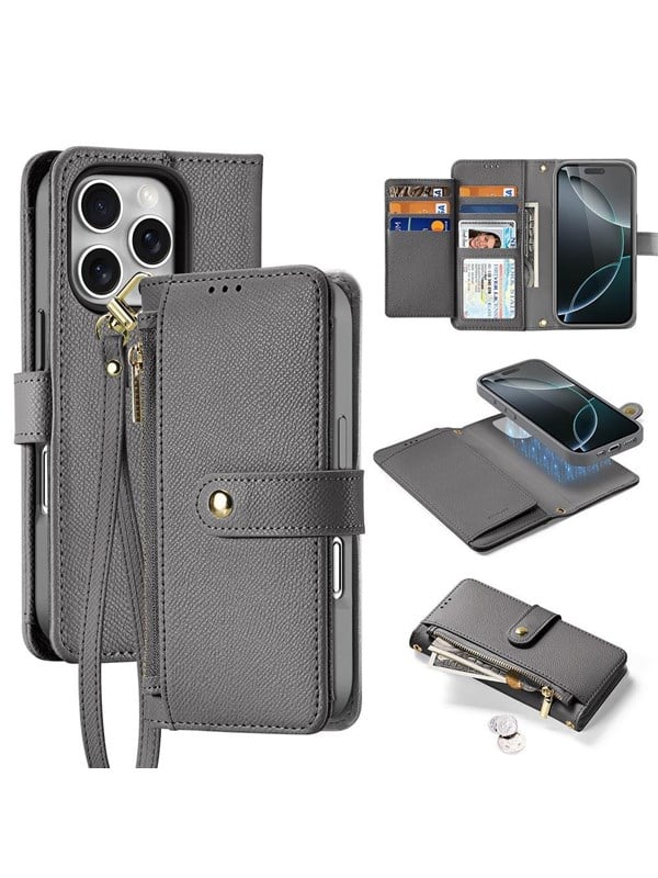 Dux Ducis Lava Leather Case for iPhone 16 Pro with Detachable Magnetic Wallet - Gray