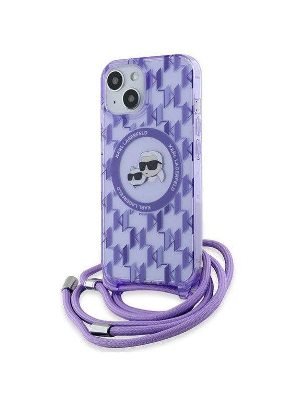 Karl Lagerfeld IML Crossbody Monogram Karl & Choupette Head MagSafe case for iPhone 15 / 14 / 13 - purple
