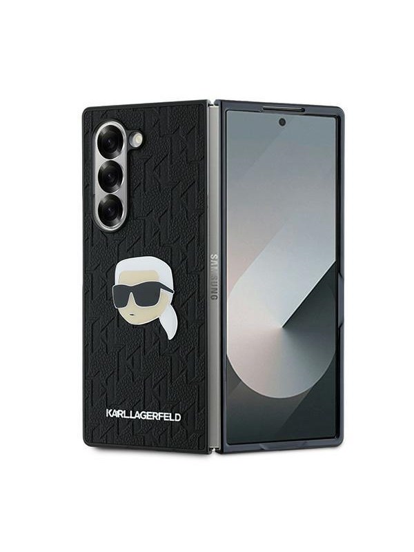 Hülle für Samsung Galaxy Z Fold6 F956, Karl Lagerfeld, Saffiano Monogram Karl's Head Metal, Schwarz