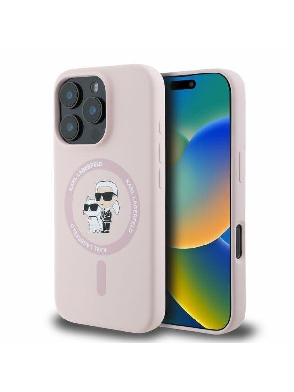 MagSafe Hülle für Apple iPhone 16 Pro Max, Karl Lagerfeld, Silicone Ring Karl & Choupette, Rosa